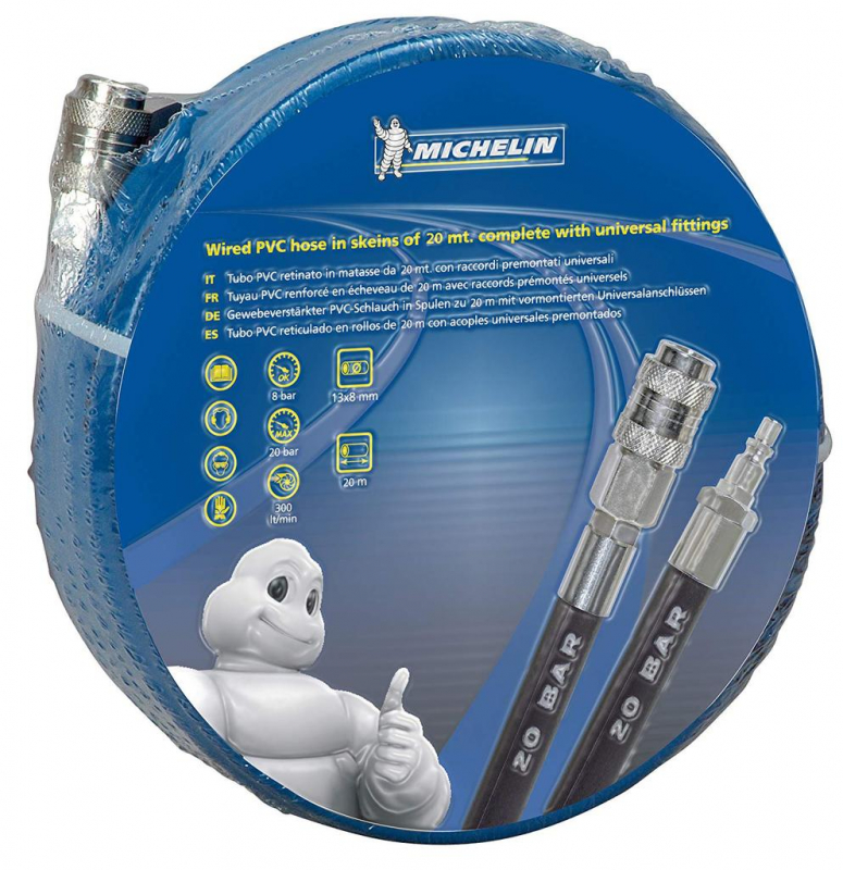 Furtun de aer 20m, 8x13mm, PVC cu insertie, cuple rapide, Michelin